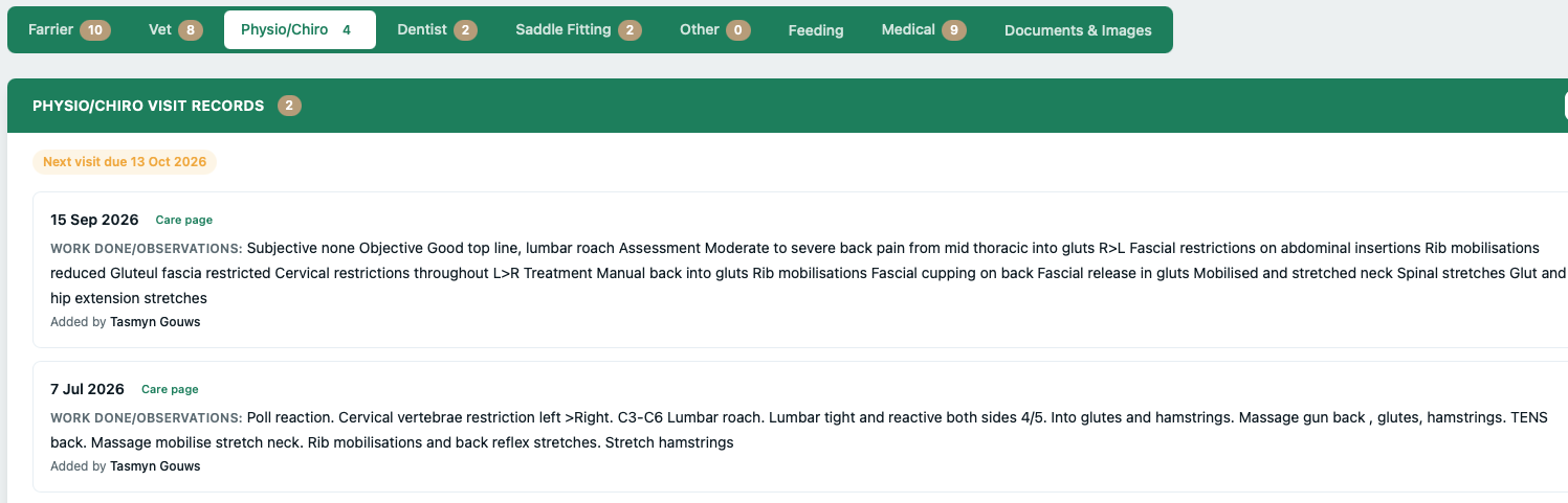 YardHub connected care - physio/chiro visit, desktop