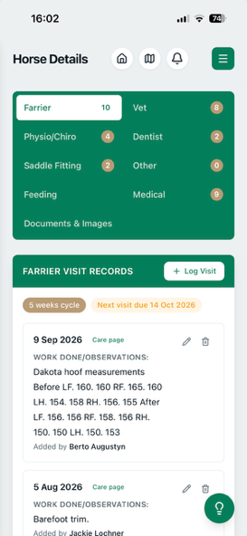 YardHub connected care - farrier visit, mobile